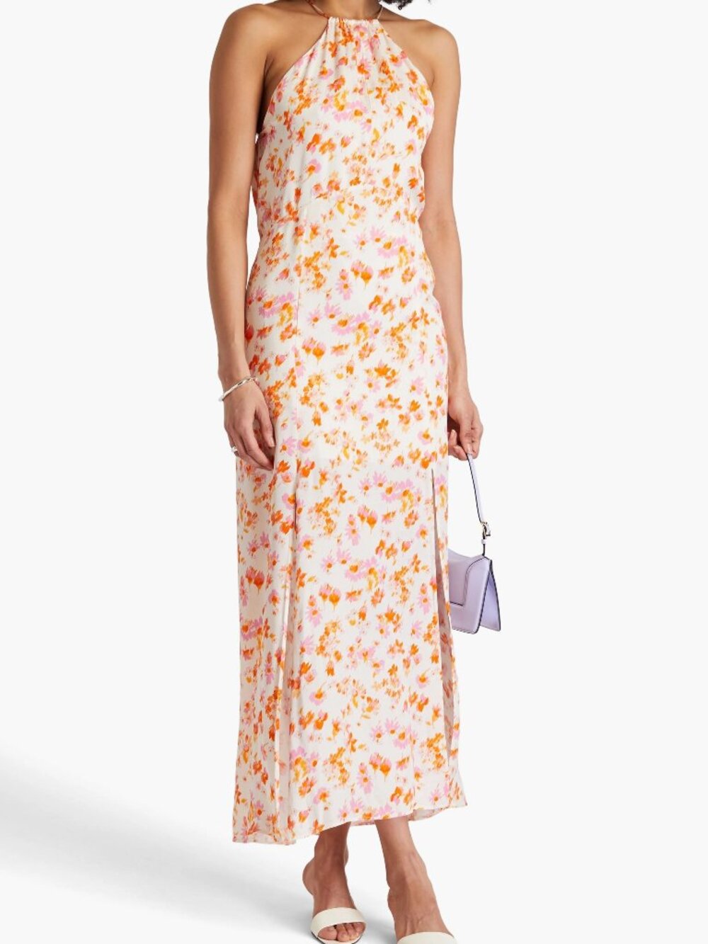 MAJE Rispring Maxi Dress Luxe Floral Airy Satin Halter Gown Party Flowy Stunner - Picture 16 of 16
